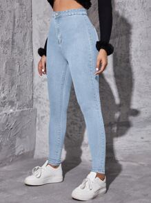 High Waist Skinny Jeans - Light Wash - View 3