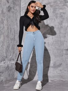 High Waist Skinny Jeans - Light Wash - View 4