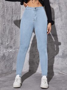High Waist Skinny Jeans - Light Wash - View 5