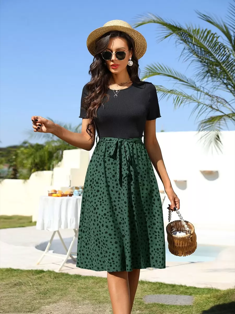 Breezaya Dalmatian Print Belted Dress Maxi Vacation Beach Outfits Women - Multicolor - View 1