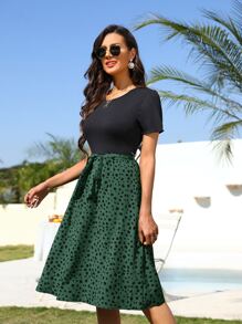 Breezaya Dalmatian Print Belted Dress Maxi Vacation Beach Outfits Women - Multicolor - View 4