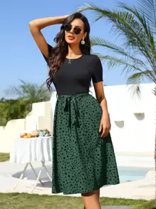 Breezaya Dalmatian Print Belted Dress Maxi Vacation Beach Outfits Women - Multicolor - View 5