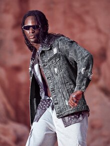 Manfinity 男士破洞翻蓋口袋牛仔夾克 - 深灰色 - 查看 5