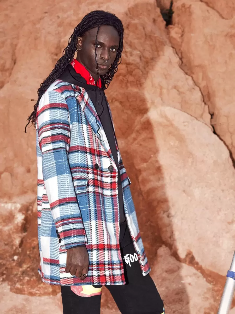 Manfinity Roghcode 男士格紋西裝領花呢外套 - 彩色 - 查看 1