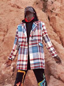 Manfinity Roghcode 男士格紋西裝領花呢外套 - 彩色 - 查看 3