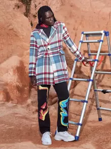 Manfinity Roghcode 男士格紋西裝領花呢外套 - 彩色 - 查看 4