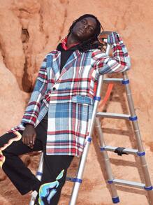 Manfinity Roghcode 男士格紋西裝領花呢外套 - 彩色 - 查看 5