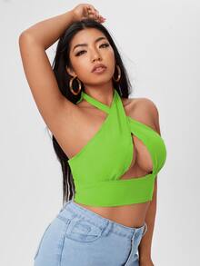 Plus Criss Cross Tie Back Halter Top - Green - View 5