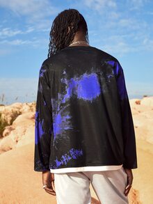 Manfinity 男士紮染字母貼布細節落肩袖假兩入組T恤 - 黑色 - 查看 2