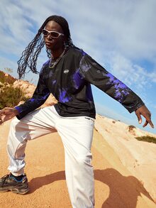 Manfinity 男士紮染字母貼布細節落肩袖假兩入組T恤 - 黑色 - 查看 3