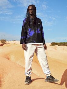 Manfinity 男士紮染字母貼布細節落肩袖假兩入組T恤 - 黑色 - 查看 5