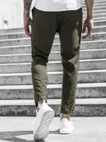 Manfinity Homme Hombres Pantalones cónicos unicolor - Verde militar - Ver 2