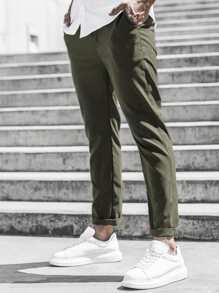 Manfinity Homme Hombres Pantalones cónicos unicolor - Verde militar - Ver 3