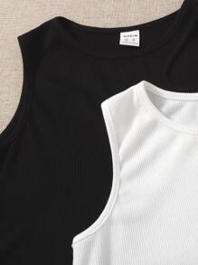 SHEIN Tween Girl 2pcs Cut Out Crop Tank Top - Black and White - View 4
