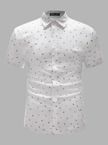 GENTILAND Áo sơ mi Nam Nút phía trước Tất cả trên in Giải trí - trắng - Xem 1