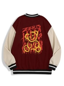 Cazadora de universidad con estampado de oso y letra de hombros caídos - Multicolor - Ver 1