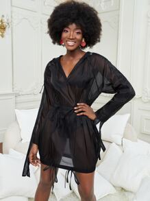 Vinny Syam 扣眼抽繩連帽前打結洋裝不附內衣 - 黑色 - 查看 3