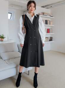 DAZY Cut Out Double Breasted Pinafore Dress Without Blouse - Black - View 1