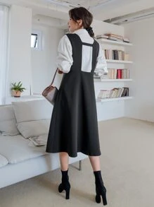 DAZY Cut Out Double Breasted Pinafore Dress Without Blouse - Black - View 2