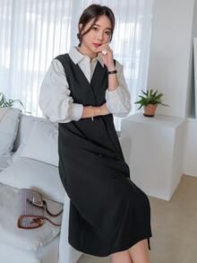 DAZY Cut Out Double Breasted Pinafore Dress Without Blouse - Black - View 7