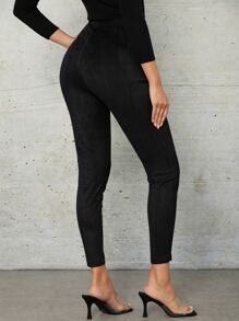 SHEIN Privé Quần nữ Dây kéo màu trơn Thanh lịch - màu đen - Xem 2