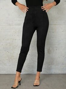 SHEIN Privé Quần nữ Dây kéo màu trơn Thanh lịch - màu đen - Xem 4