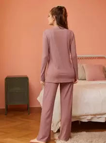 SHEIN Unity Hausmantel mit Knopf vorne & Cami Top & Hose Pyjama Set