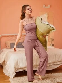 SHEIN Unity Hausmantel mit Knopf vorne & Cami Top & Hose Pyjama Set