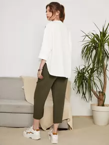 Mulvari Pantalones con blusa con estampado de pincelada de hombros caídos bajo asimétrico