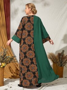 Mulvari Plus Notched Graphic Print Spliced Dress - Multicolor - View 2