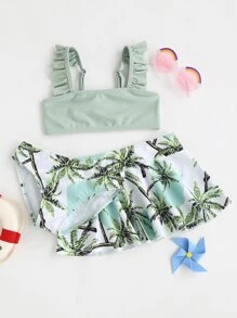 3packs Young Girl Tropical Print Ruffle Bikini Set Summer Beach - Multicolor - View 1
