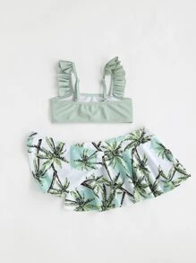 3packs Young Girl Tropical Print Ruffle Bikini Set Summer Beach - Multicolor - View 2