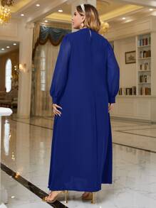 Modelyn Plus Contrast Sequins Plicated Lantern Sleeve Dress - Blue - View 2