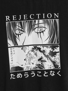 GENTILAND 宽松男式人物与日本图案二合一 T 恤 - 黑色 - 查看 4