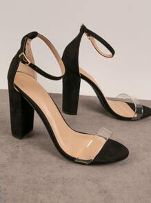 SHUZIA Perspex Skinny Strap Over High Heeled Sandals - Black - View 2