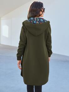 Mulvari 拉鏈開襟不對稱下擺連帽衫 - 軍綠色 - 查看 2