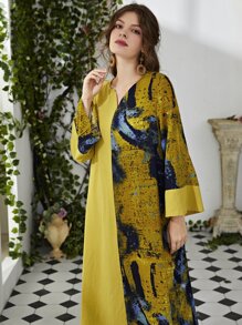 Mulvari Tie Dye V Wired Tunic Dress - Yellow - View 4