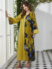 Mulvari Tie Dye V Wired Tunic Dress - Yellow - View 5