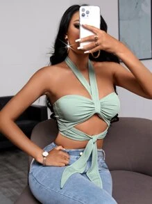 SHEIN SXY Top halter corto con cordón delantero - verde menta - Ver 3