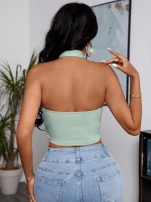 SHEIN SXY Top halter corto con cordón delantero - verde menta - Ver 2