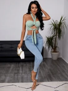 SHEIN SXY Top halter corto con cordón delantero - verde menta - Ver 5
