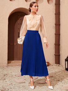Modelyn Váy nữ Xếp li màu trơn Thanh lịch - Xanh đậm - Xem 3
