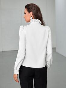 Modelyn Ruffle Trim Puff Sleeve Blouse - White - View 2