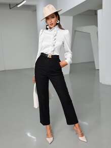 Modelyn Ruffle Trim Puff Sleeve Blouse - White - View 3