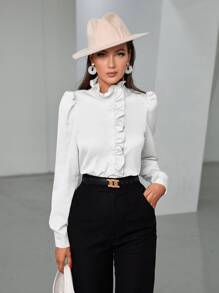 Modelyn Ruffle Trim Puff Sleeve Blouse - White - View 5