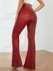 SHEIN SXY 高腰豹紋印花喇叭長褲 - 彩色 - 查看 1