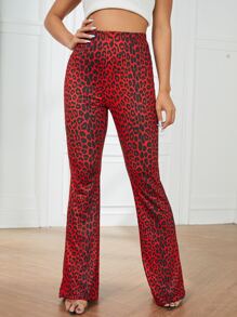 SHEIN SXY 高腰豹紋印花喇叭長褲 - 彩色 - 查看 2