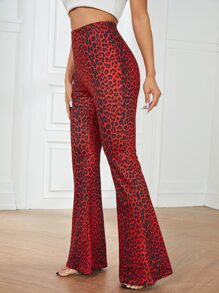 SHEIN SXY 高腰豹紋印花喇叭長褲 - 彩色 - 查看 3