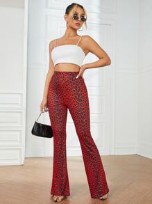 SHEIN SXY 高腰豹紋印花喇叭長褲 - 彩色 - 查看 4