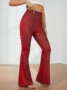 SHEIN SXY 高腰豹紋印花喇叭長褲 - 彩色 - 查看 5